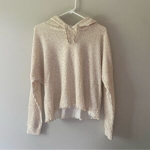 Roxy Women’s Large Soft Cream Waffle Knit Cropped Hoodie Leisure